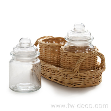 Wicker wrapped Glass Jars With Basket